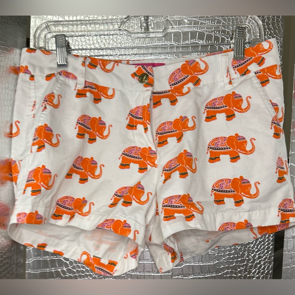 Macbeth Collection Elephant Print Shorts - White and Orange Size Small